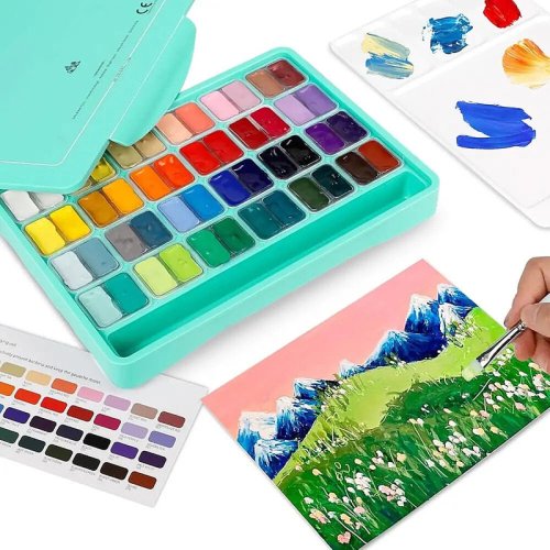HIMI Twin Cup Gouache Set Guaj Boya Seti 48 Renk x 12g + 3 Fırça (Green Case)