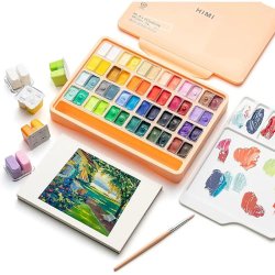 HIMI - HIMI Twin Cup Gouache Set Guaj Boya Seti 48 Renk x 12g + 3 Fırça (Peach Fuzz Case) (1)