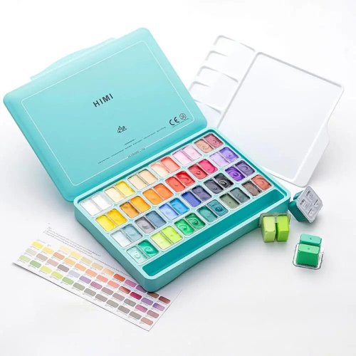 HIMI Twin Cup Gouache Set Guaj Boya Seti 48 Renk x 12g (Green Case)