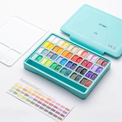 HIMI - HIMI Twin Cup Gouache Set Guaj Boya Seti 48 Renk x 12g (Green Case) (1)