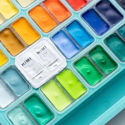HIMI Twin Cup Gouache Set Guaj Boya Seti 48 Renk x 12g (Green Case) - Thumbnail