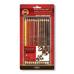 Koh-i-Noor - Koh-i-Noor Polycolor Kuru Boya Kalemi 12li Set Kahve Tonlar 3822 (1)