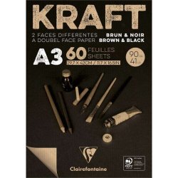 Clairefontaine - Clairefontaine Kraft Kahverengi ve Siyah Çizim Bloğu 90g 60 Yaprak A3