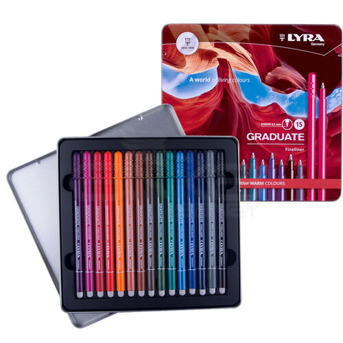 Lyra Graduate Fineliner İnce Uçlu Kalem 0.5mm 15li Set Sıcak Renkler