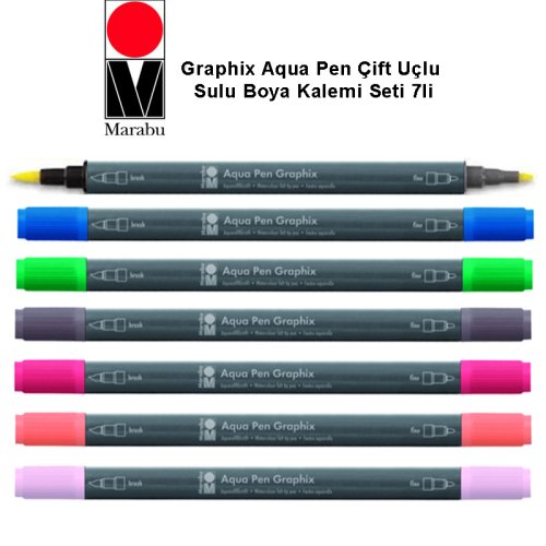 Marabu Graphix Aqua Pen Çift Uçlu Sulu Boya Kalemi 7li Set 1