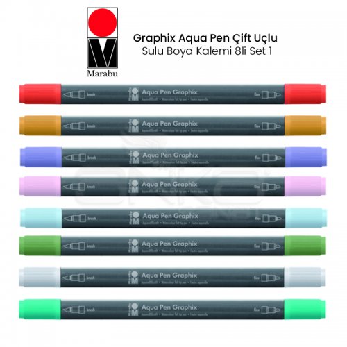 Marabu Graphix Aqua Pen Çift Uçlu Sulu Boya Kalemi 8li Set 1