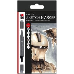 Marabu - Marabu Sketch Marker Graphix Set Alpha Robot 6 Renk