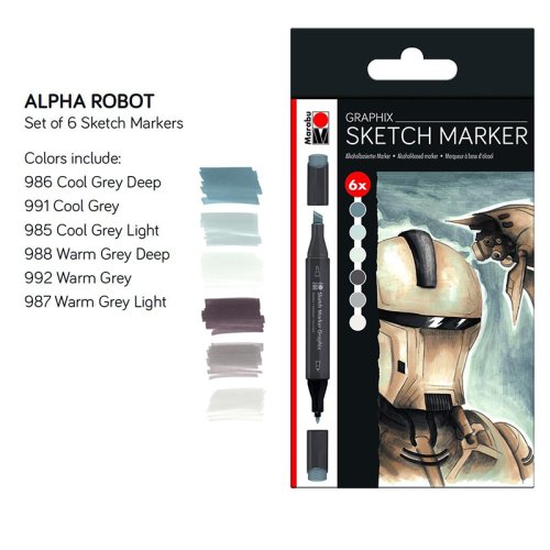 Marabu Sketch Marker Graphix Set Alpha Robot 6 Renk