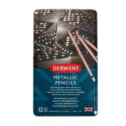 Derwent - Derwent Kuru Boya Kalem Seti Metalik Renkler 12li Metal Kutu
