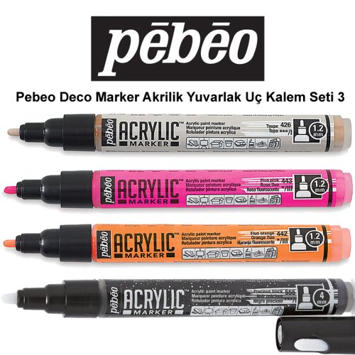 Pebeo Deco Marker Akrilik Yuvarlak Kalem Seti 3 4lü