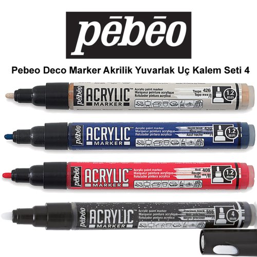 Pebeo Deco Marker Akrilik Yuvarlak Kalem Seti 4 4lü