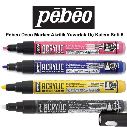 Pebeo Deco Marker Akrilik Yuvarlak Kalem Seti 5 4lü