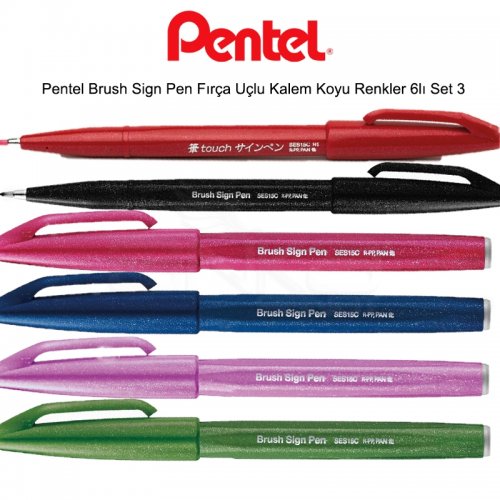 Pentel Brush Sign Pen Fırça Uçlu İmza Kalemi Koyu Renkler 6lı Set 3