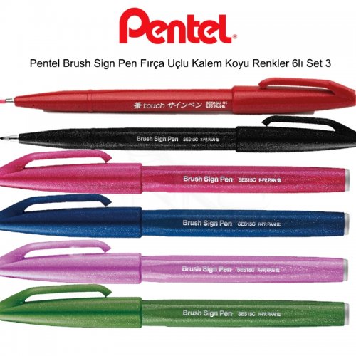 Pentel Brush Sign Pen Fırça Uçlu Kalem Koyu Renkler 6lı Set 3