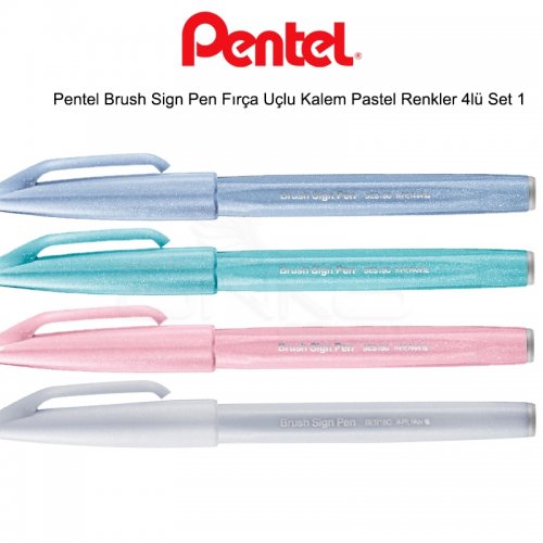 Pentel Brush Sign Pen Fırça Uçlu Kalem Pastel Renkler 4lü Set 1