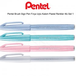 Pentel - Pentel Brush Sign Pen Fırça Uçlu Kalem Pastel Renkler 4lü Set 1