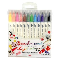 Pentel Brush Sign Pen Twin Fırça Uçlu Kalem 12li Set - Thumbnail