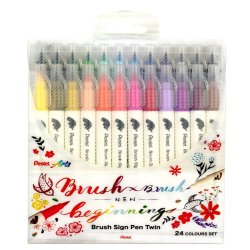  - Pentel Brush Sign Pen Twin Fırça Uçlu Kalem 24lü Set