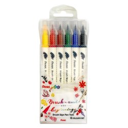 Pentel - Pentel Brush Sign Pen Twin Fırça Uçlu Kalem 6lı Set