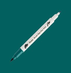 Pentel - Pentel Brush Sing Pen Twin Çift Taraflı Fırça Uçlu Kalem Dark Green 125
