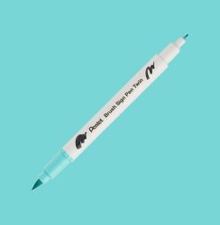 Pentel - Pentel Brush Sing Pen Twin Çift Taraflı Fırça Uçlu Kalem Emerald Green 134