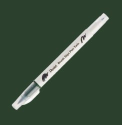 Pentel - Pentel Brush Sing Pen Twin Çift Taraflı Fırça Uçlu Kalem Olıve Green 115