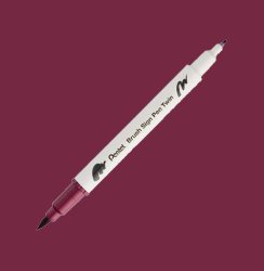 Pentel - Pentel Brush Sing Pen Twin Çift Taraflı Fırça Uçlu Kalem Dark Red 128