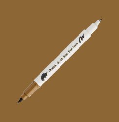 Pentel - Pentel Brush Sing Pen Twin Çift Taraflı Fırça Uçlu Kalem Raw Umber 127