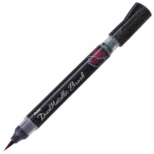 Pentel Sıvı Metalik Mürekkepli Pompalı Fırça Uçlu Kalem Siyah Kırmızı - Siyah-Kırmızı
