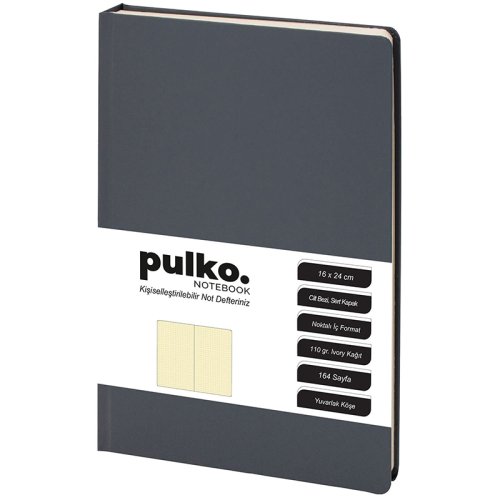 PULKO Notebook Not Defteri Cilt Bezi Noktalı Koyu Gri 110g 16x24cm