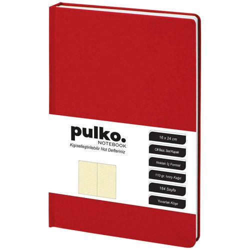 PULKO Notebook Not Defteri Cilt Bezi Noktalı Kırmızı 110g 16x24cm