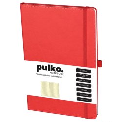Leuchtturm - PULKO Notebook Not Defteri Termo Deri Çizgili Kırmızı 80g 16x24cm