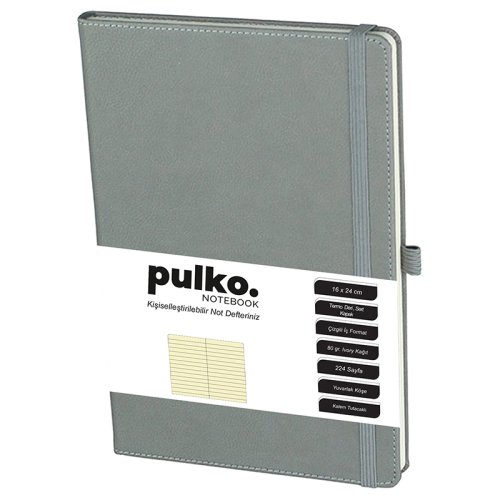 PULKO Notebook Not Defteri Termo Deri Çizgili Gri 80g 16x24cm