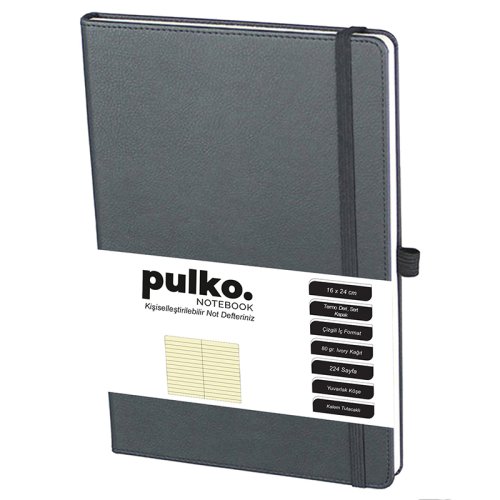 PULKO Notebook Not Defteri Termo Deri Çizgili Siyah 80g 16x24cm