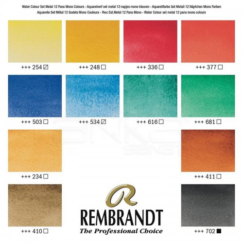 Rembrandt Sulu Boya Seti 12 Renk + Fırça Mono Pigmented