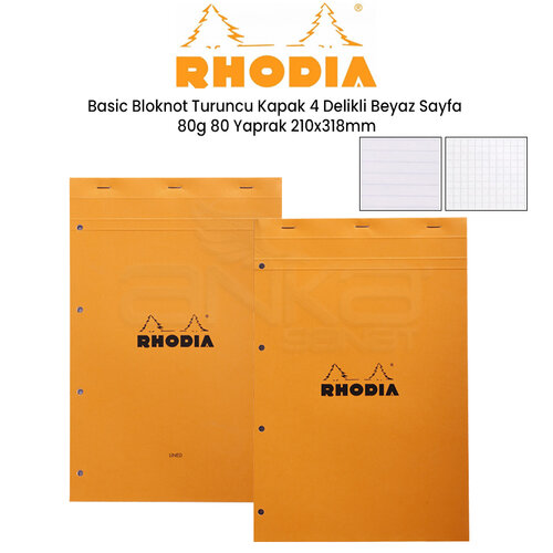 Rhodia Basic Bloknot Turuncu Kapak 4 Delikli Beyaz Yaprak 80g 80 Yaprak 210x318mm