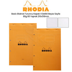 Rhodia - Rhodia Basic Bloknot Turuncu Kapak 4 Delikli Beyaz Yaprak 80g 80 Yaprak 210x318mm