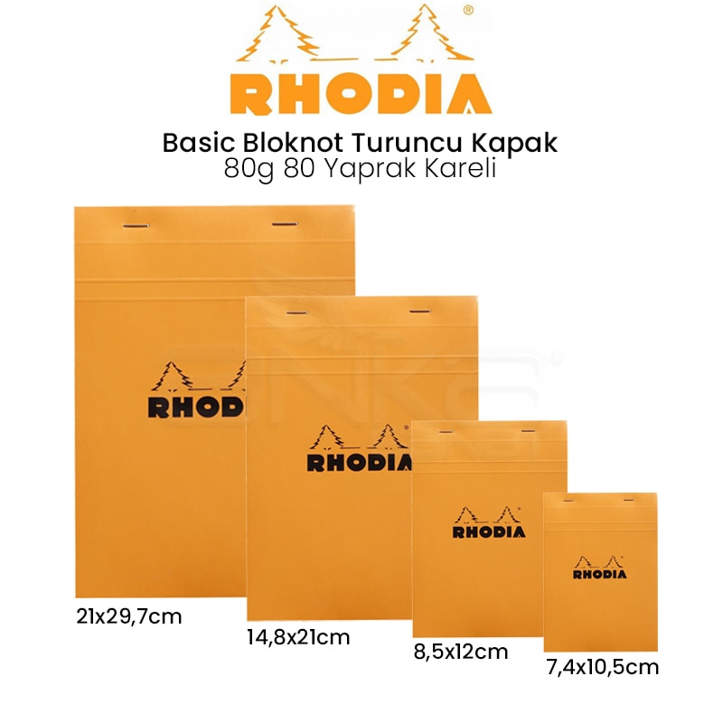 Rhodia Basic Bloknot Turuncu Kapak 80g 80 Yaprak Kareli - Thumbnail