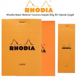 Rhodia - Rhodia Basic Çizgili Bloknot Turuncu Kapak 80g 80 Yaprak
