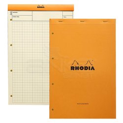 Rhodia - Rhodia Basic Kareli Bloknot Turuncu Kapak Soldan 4 Delikli Sarı Kağıt 80g 80 Yaprak 210x318mm