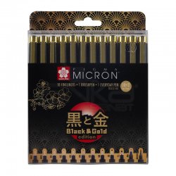 Sakura - Sakura Pigma Micron Black Gold Edition Teknik Çizim Kalemi 10+2 Set