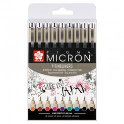 Sakura - Sakura Pigma Micron Teknik Çizim Kalemi Renkli 0.5mm 9lu Set