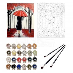 Anka Art - Sayılarla Boyama Seti 40x50cm Kırmızı Şemsiyeli Kız