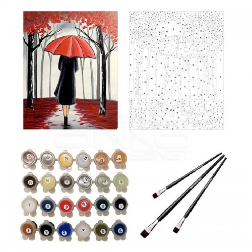 Sayılarla Boyama Seti 40x50cm Kırmızı Şemsiyeli Kız