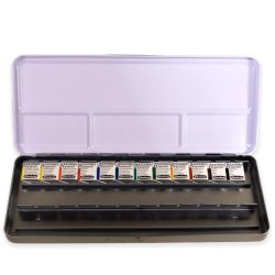 Schmincke - Schmincke Akademie Aquarell Metal Kutu 12li Yarım Tablet Sulu Boya 75779 (1)