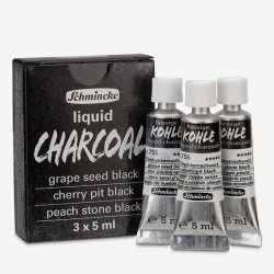 Schmincke - Schmincke Kohle Liquid Charcoal Sıvı Kömür 3x5ml Grape Seed Black