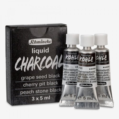 Schmincke Kohle Liquid Charcoal Sıvı Kömür 3x5ml Grape Seed Black