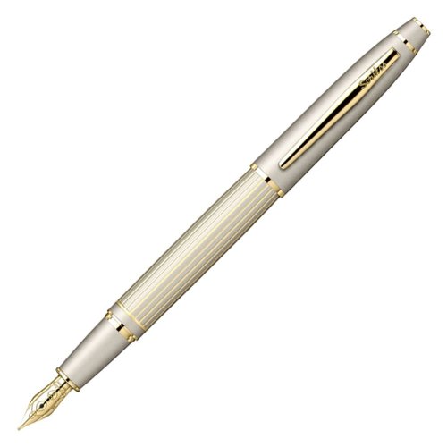 Scrikss Noble 35L Çizgi Desenli Dolma Kalem M Uç Saten Altın