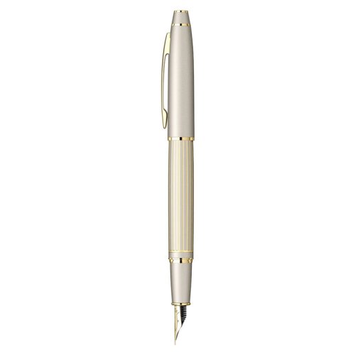 Scrikss Noble 35L Çizgi Desenli Dolma Kalem M Uç Saten Altın