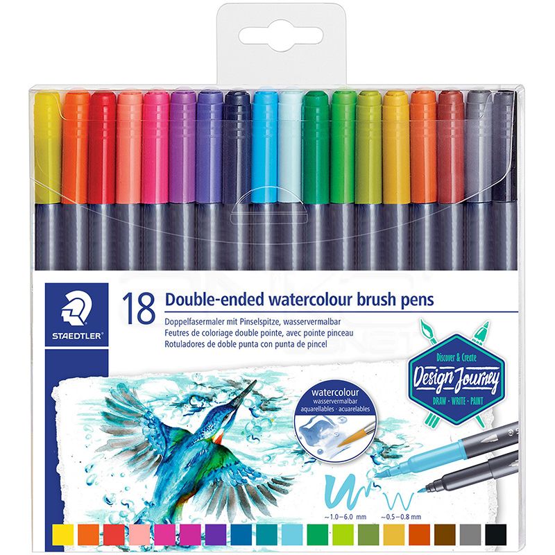 Staedtler - Staedtler Çift Taraflı Fırça Uçlu Sulu Boya Kalemi 18li 3001 TB18